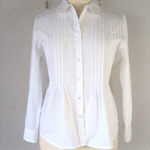 Country Store XL Shirt Button Down Embroidered Pintuck White Blouse